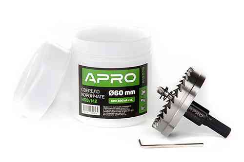 Корончатое сверло HSS/M2 Ø60 мм APRO для точного сверления Харьков
