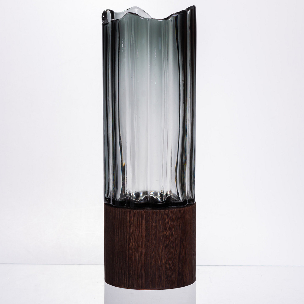 Yiwu Скляна декоративна ваза циліндр, стильна ваза скло з деревом для квітів прозора HP-32-4 Коломыя - изображение 1