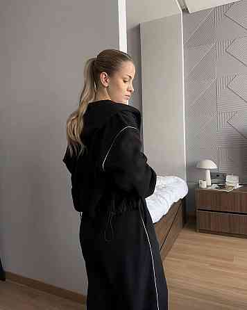 Жіночий теплий прогулянковий костюм: кофта та штани двосторонній фліс Чорний, 46/48 Одеса