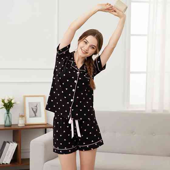 Женская трикотажная пижама двойка с сердечками Черный, 44 Одесса