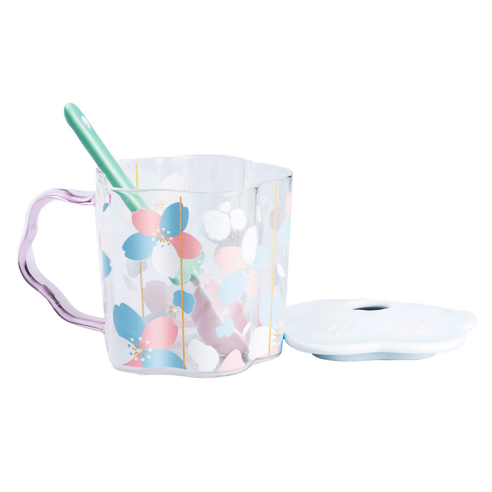 Чашка скляна 500 мл з ложкою та кришкою, блакитна Київ - фото 1