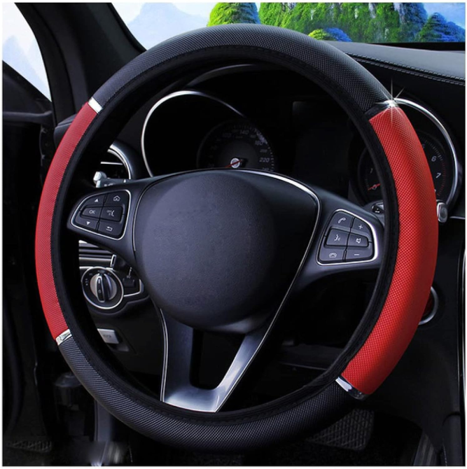 Червоний чохол на руль 38 см з екошкіри універсальний Київ - фото 3