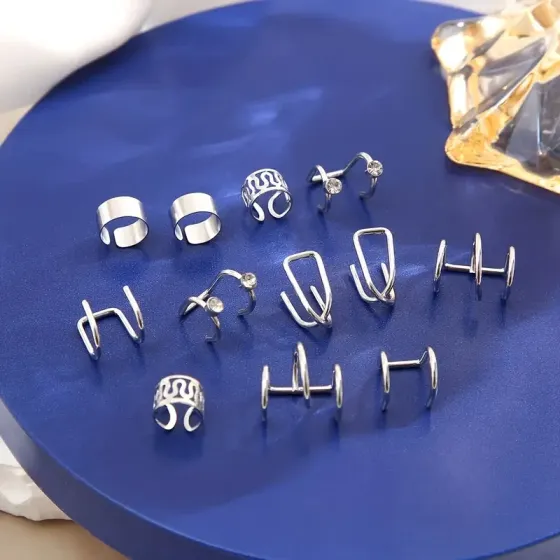 Набор из 12 серебристых каффов на ухо без прокола Киев