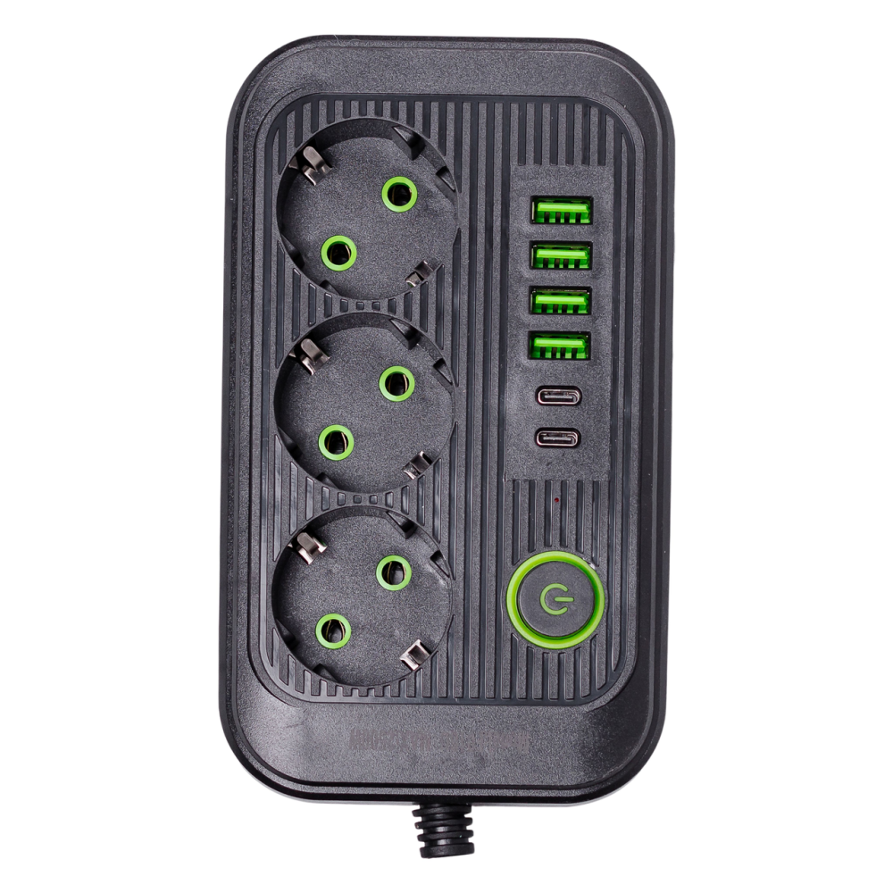 Сетевой фильтр кабель 3.8 м удлинитель F16 на 3 розетки с USB портами и кнопкой отключения Черный HP-5-20 Киев - изображение 3