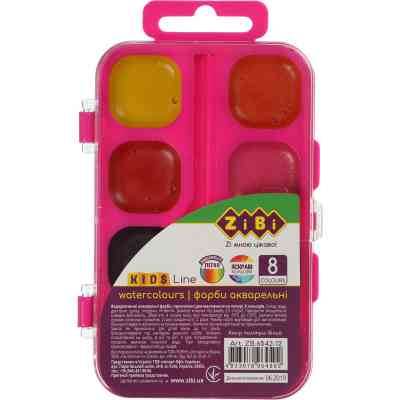 Акварельные краски ZiBi KIDS Line водорастворимые, 8 цветов, розовая (ZB.6542-12) Винница