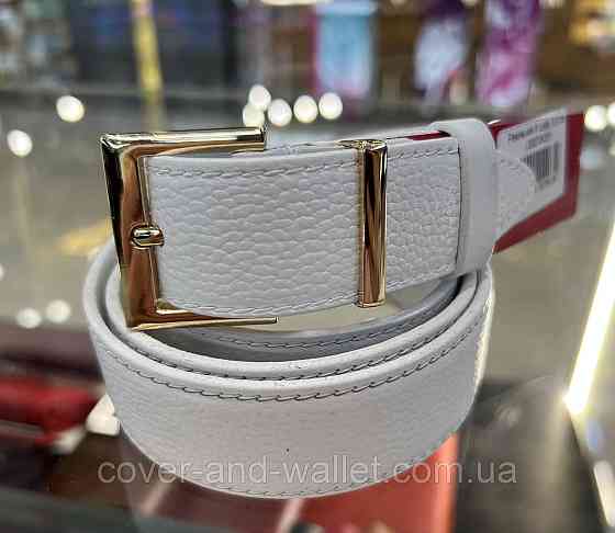 Белый женский ремень из итальянской кожи с золотистой пряжкой 30 мм PS Leather Киев