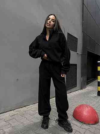 Женский удобный теплый костюм из флиса двусторонний Черный, 46/48 Одесса