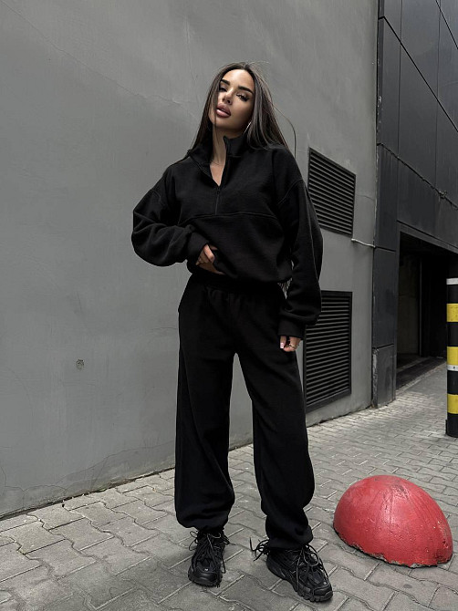 Женский удобный теплый костюм из флиса двусторонний Черный, 46/48 Одесса - изображение 4