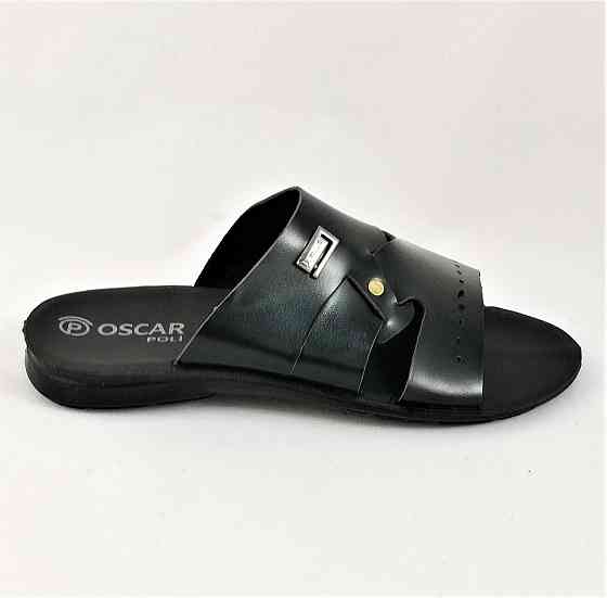 Мужские Шлёпанцы Тапочки Сланцы Чёрные Кожаные (размеры: 41,42,43,44,45) Днепр