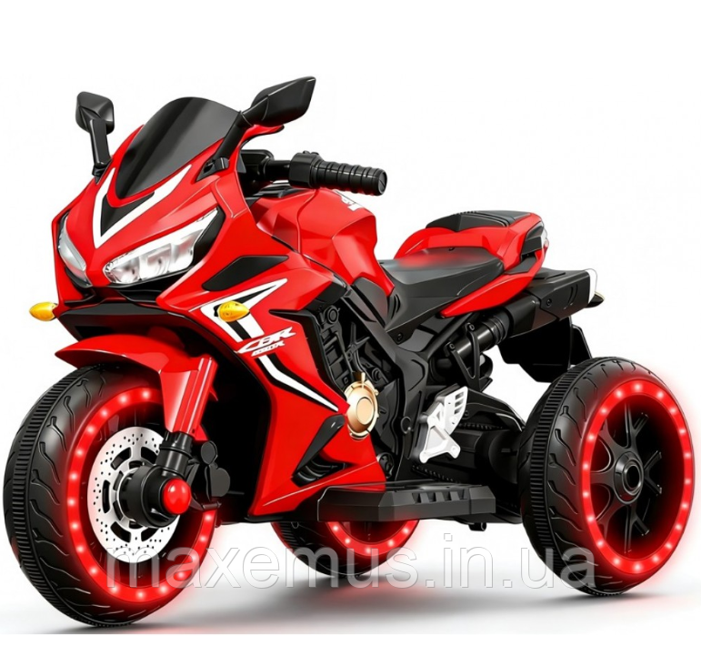 Детский электромотоцикл на аккумуляторе SPOKO S P5 1 8 красный с подсветкой колес и музыкой (2 мотора, 3-6 лет) Мостиська - фото 2