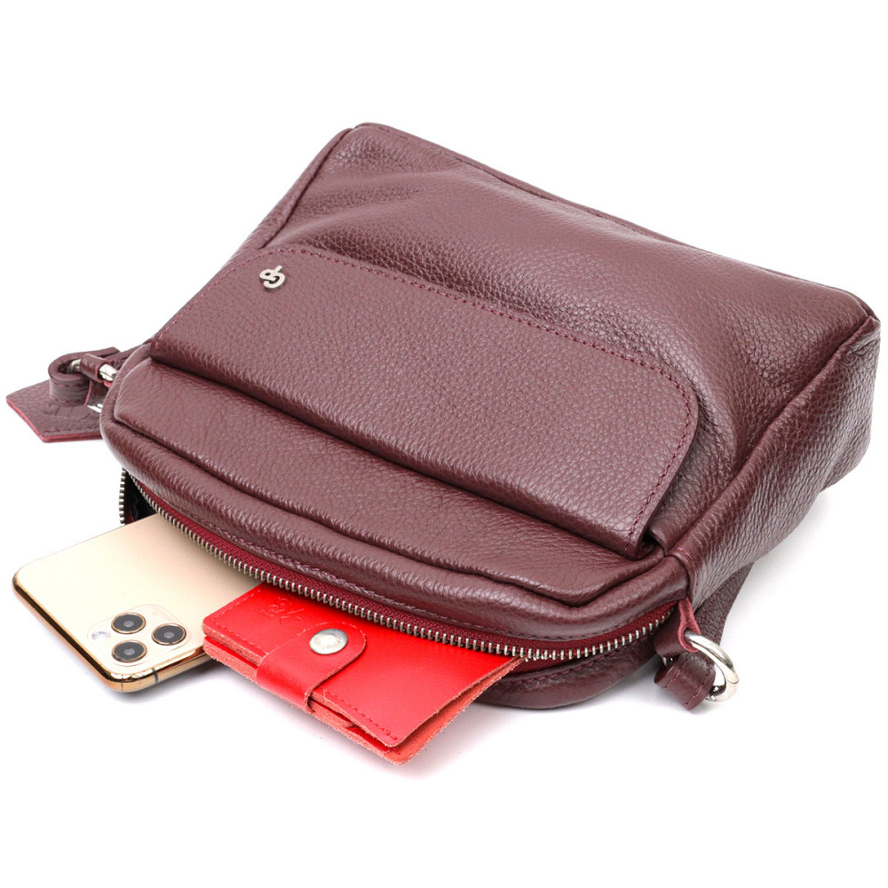 Яскрава сумка жіноча крос-боді з натуральної шкіри GRANDE PELLE 11653 Бордовий Київ - фото 4