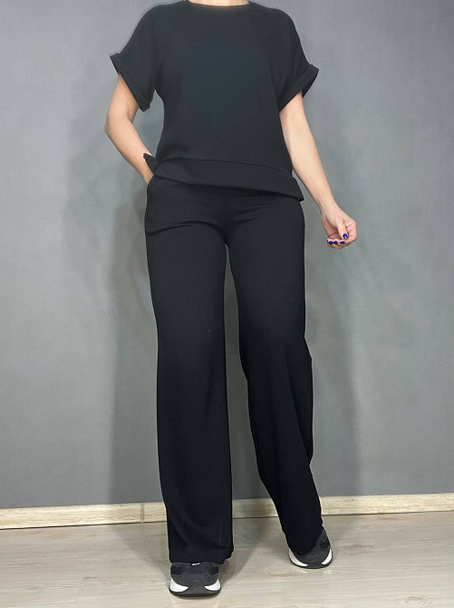 Костюм женский Prenses 3659 трикотажный футболка с брюками палаццо черный, черный, 2XL Киев - изображение 1
