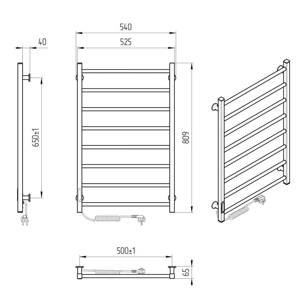 Електрична рушникосушарка Laris Зебра Альфа ЧФЧ8 500Х800 Е чорна, ліве підключення Київ - фото 6