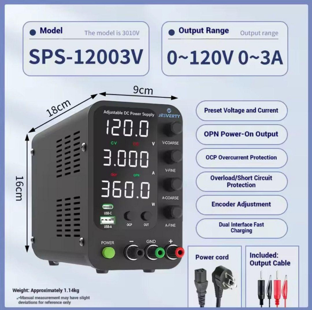 Лабораторный Блок Питания SPS-12003V 120В 3А с USB, ОCP, CV/CC Киев - изображение 4