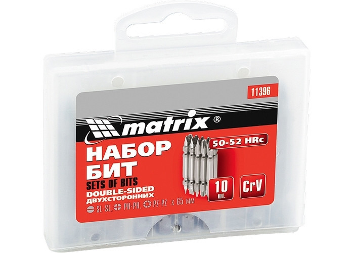 Набір біт 65мм, SL-SL, Ph-Ph, Pz-Pz, сталь CrV, 10 шт., двухстор. MATRIX Полтава - фото 1
