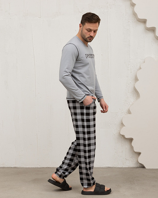 Мужская пижама серая клетка - Позитив - Family look Tom John 93487 M Киев - изображение 7