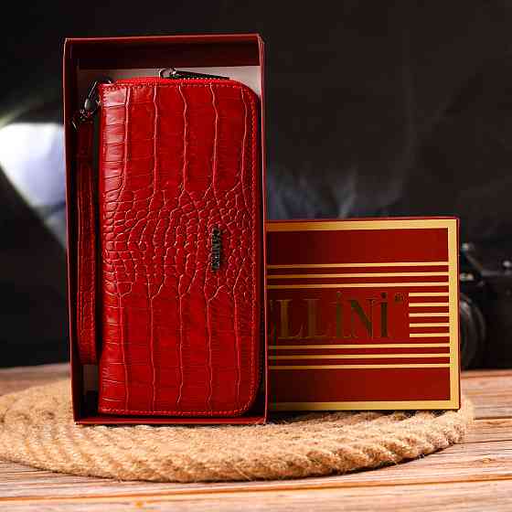 Горизонтальный яркий кошелек для женщин из натуральной фактурной кожи под крокодила CANPELLINI 21621 Красный Киев