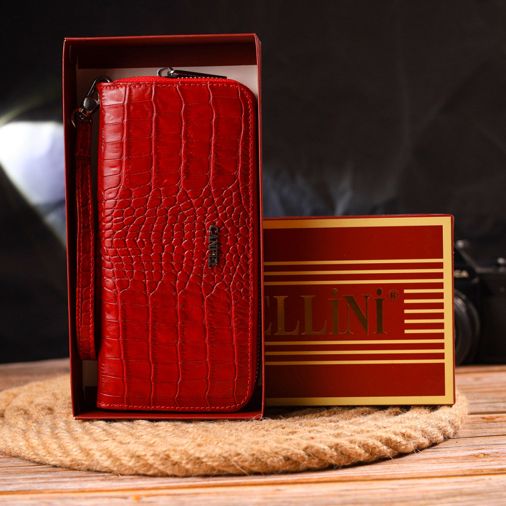 Горизонтальный яркий кошелек для женщин из натуральной фактурной кожи под крокодила CANPELLINI 21621 Красный Киев - изображение 1
