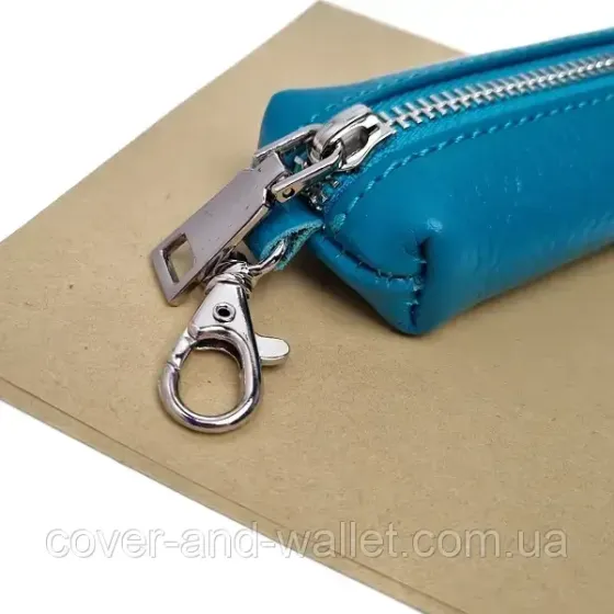 Ключница длинная на молнии из натуральной кожи бирюзового цвета ST Leather Киев