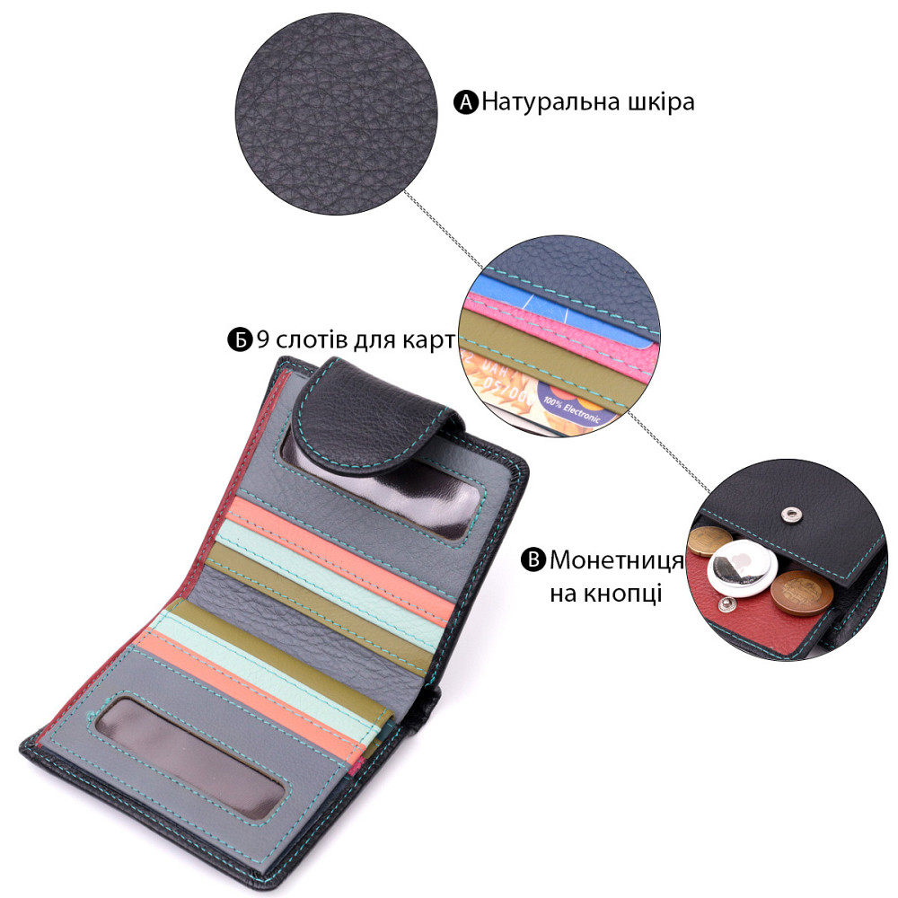Шкіряний стильний гаманець з монетницею зовні Чорний (ST Leather) Київ - фото 9