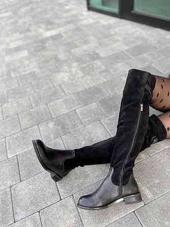 Vesna Ботфорти жіночі VESNA чорні шкіра+замша натуральна висота 53 см обхват 35-37 см (2411/1 4 Коломия