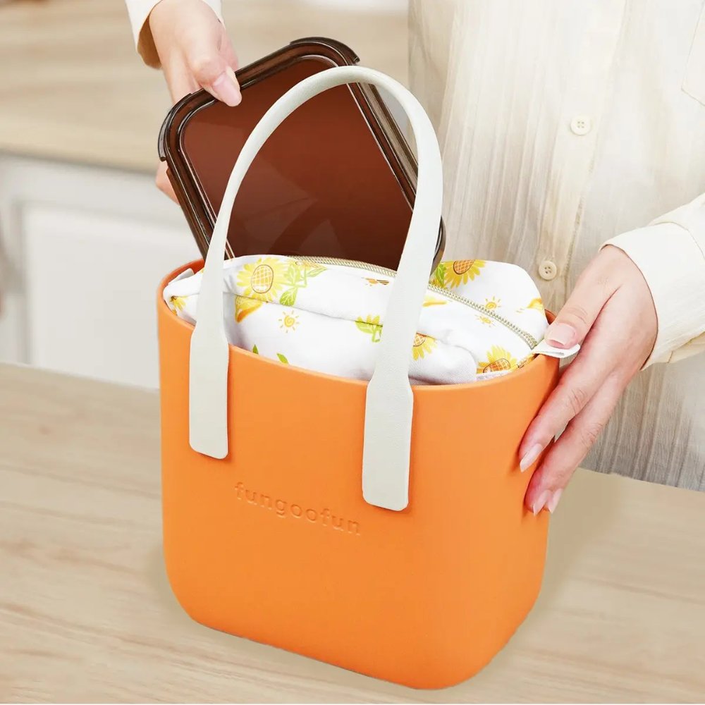 Сумка женская шопер силиконовая на плечо водонепроницаемая сумочка с подкладкой на молнии Fungoofun, оранжевая Каменец-Подольский - изображение 4