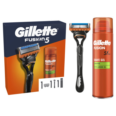 Набор косметики Gillette Fusion5 Станок для бритья мужской (бритва) с 1 сменным картриджем + Гель для бритья 200 мл (8700216534048) Винница - изображение 1