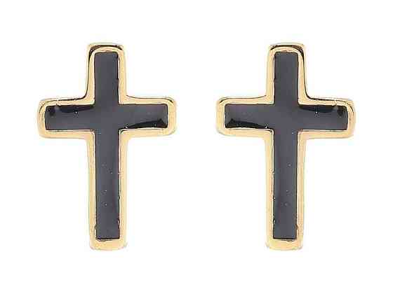 Серьги Stainless Steel 14K пусеты «Крестики с черной эмалью» (253986) ТМ XUPING Киев