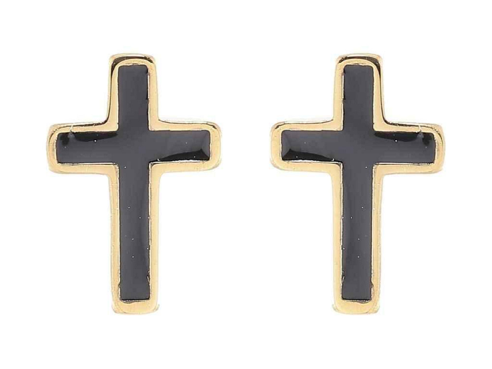 Серьги Stainless Steel 14K пусеты «Крестики с черной эмалью» (253986) ТМ XUPING Киев - изображение 1