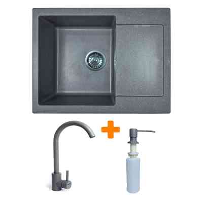 Мойка кухонная Adamant Minimal сірий + змішувач + дозатор (1824296902304) Винница