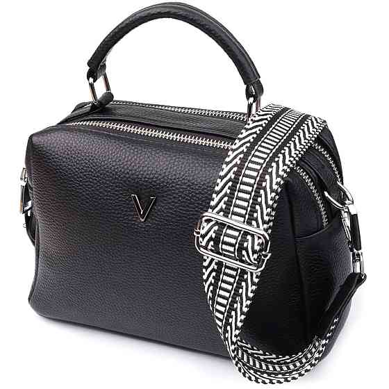 Жіноча сумка на два відділення з натуральної шкіри Vintage 22919 Чорний Київ