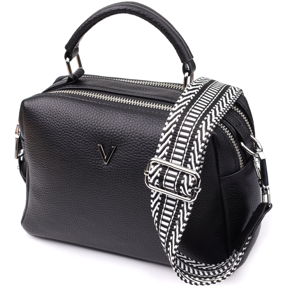 Жіноча сумка на два відділення з натуральної шкіри Vintage 22919 Чорний Київ - фото 1