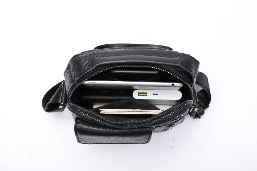 Вертикальна чоловіча сумка в щільній шкірі Чорна (Vintage) Київ - фото 9