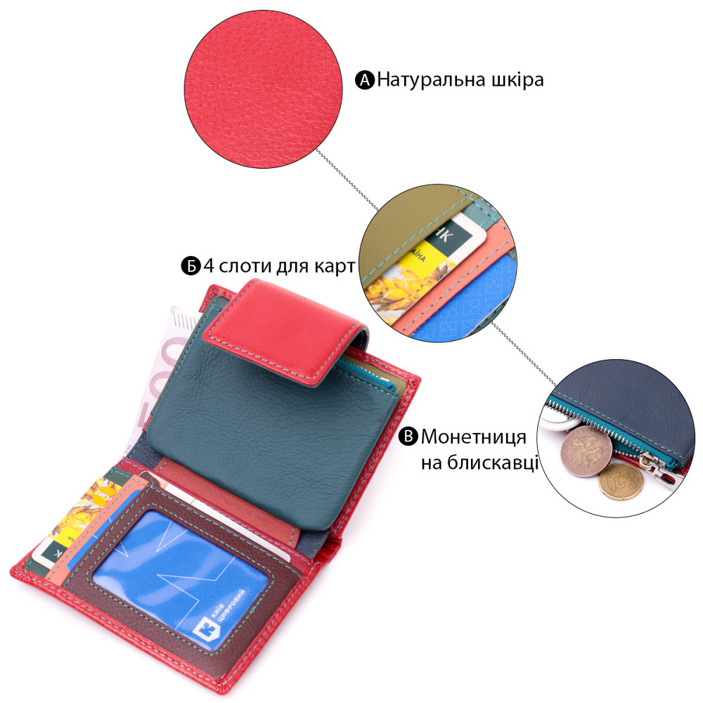 Яскравий шкіряний гаманець для жінок з цікавою монетницею (ST Leather) Київ - фото 8