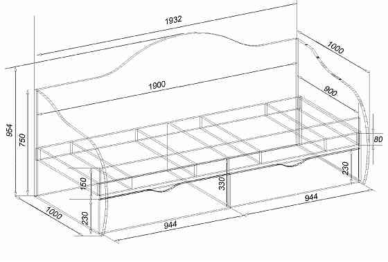 Ліжко односпальне L-4, Дуб Аппалачі, 1932х1000х954 Львів