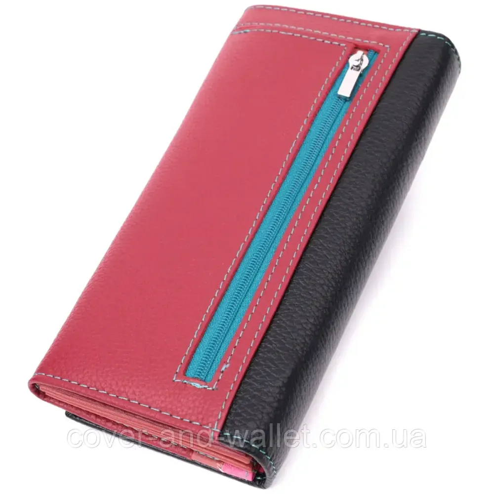 Классический женский кошелек из натуральной кожи черно-красного цвета ST Leather Киев - изображение 2