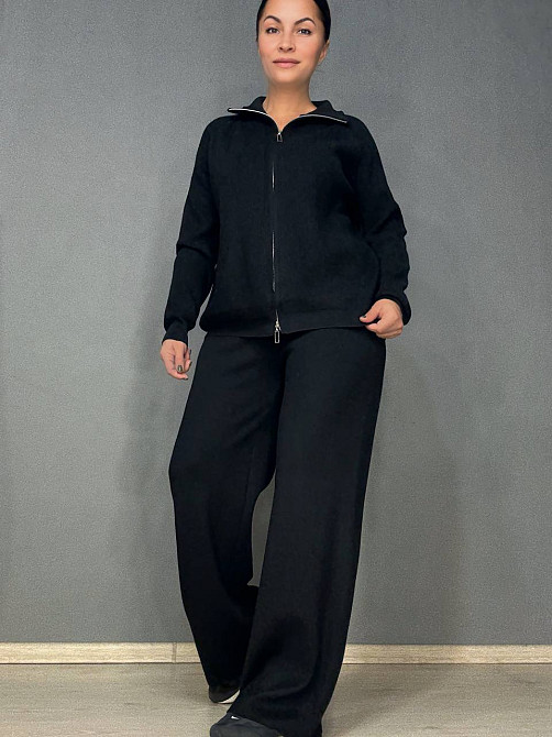 Костюм жіночий Joy one 382 вʼязаний брюки з кофтою на блискавці чорний, чорний, one size Київ - фото 8