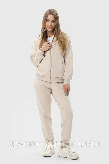 Костюм жіночий худі на блискавці та штани бежевий RAY PREMIUM LOOSE U0809 (U0809W-Cream) L Київ - фото 1