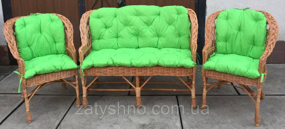 Комплект плетених меблів зі столом |  Меблі із салатовими накидками | меблі дачні Київ - фото 2