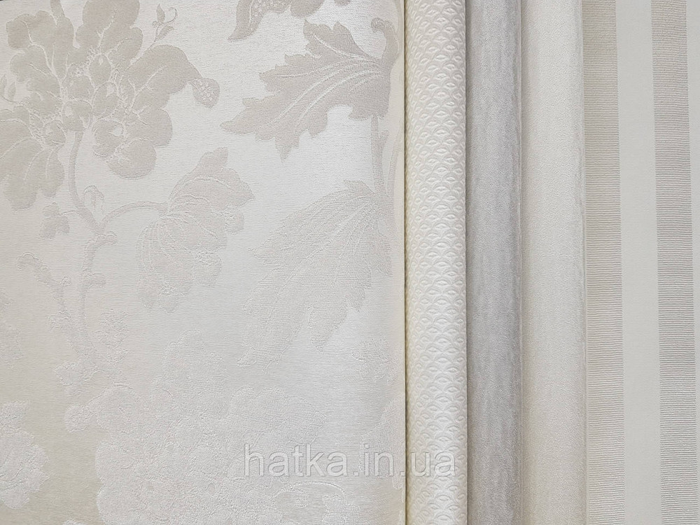 Шпалери вінілові на флізеліні Rasch Trianon Xlll 0.53х10 класика під текстиль гобелен квіти листя білі Київ - фото 2