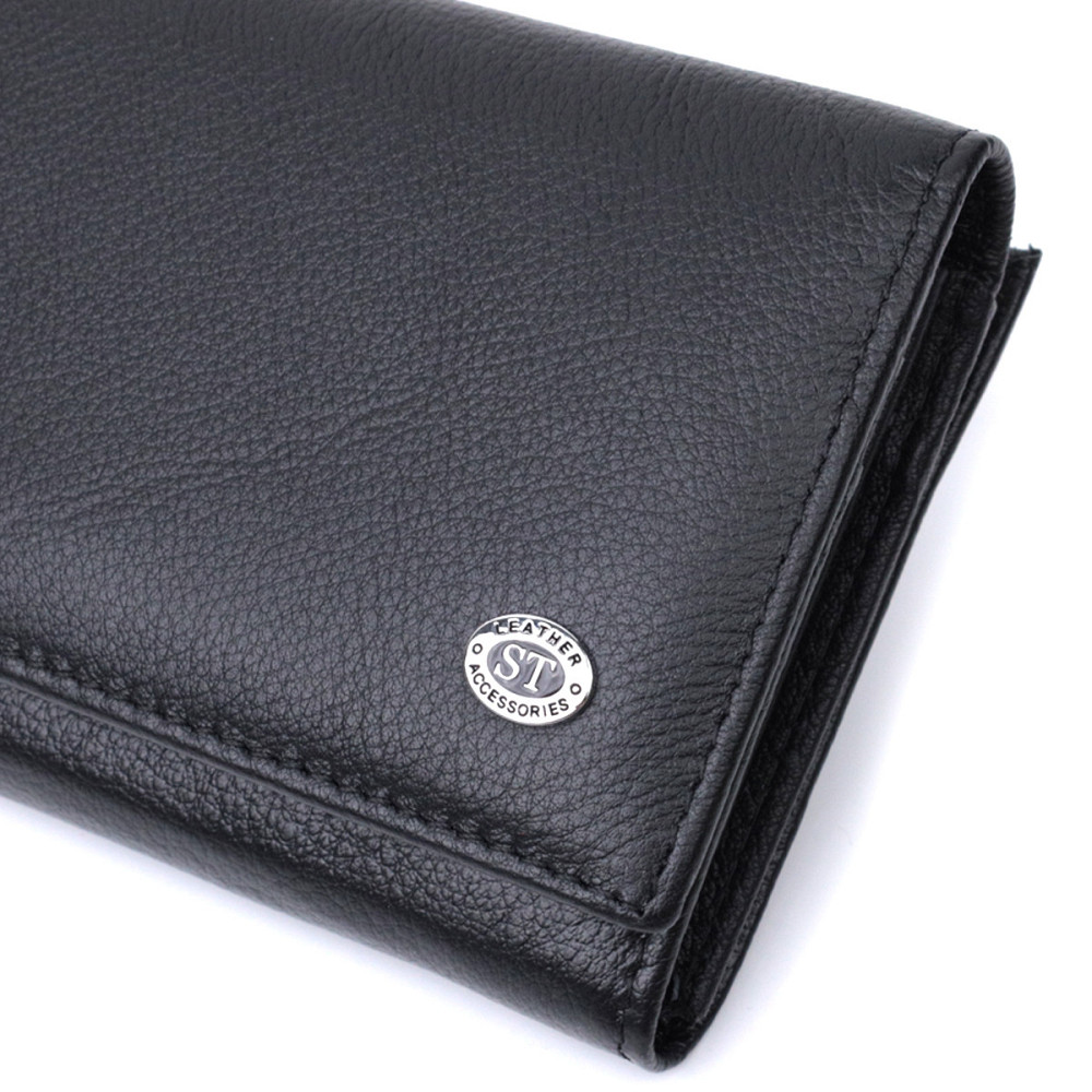Добротное женское портмоне с карманом для монет из натуральной кожи ST Leather 22691 Черный Киев - изображение 8