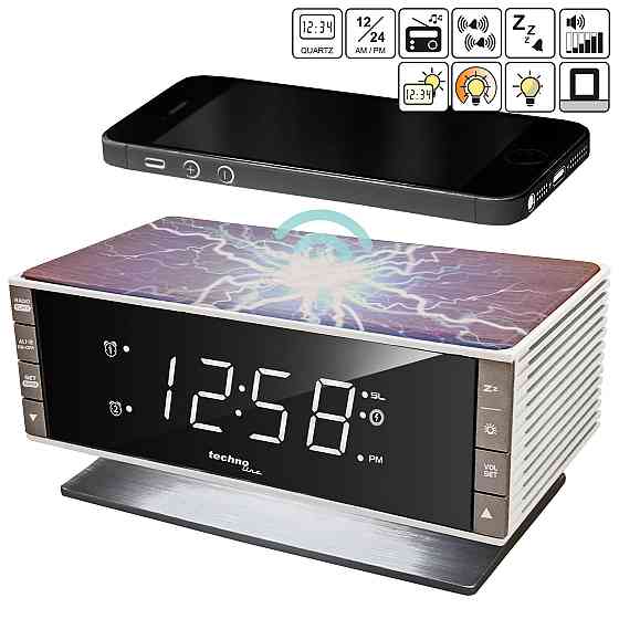 Годинник настільний з радіо Technoline WT487 Wireless Mobile Charging White/Brown (WT487) Київ