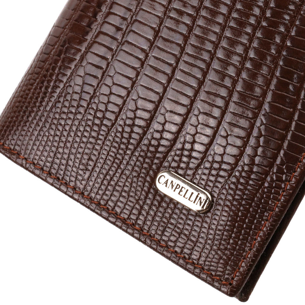 Фактурний чоловічий вертикальний гаманець з натуральної шкіри з тисненням CANPELLINI 21899 Коричневий Київ - фото 5