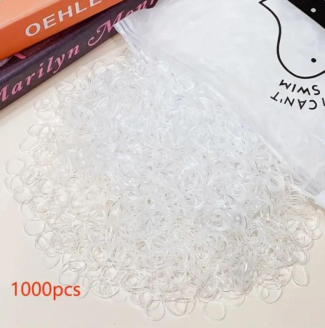 Набір 1000 прозорих резинок для волосся + сумка для зберігання Київ - фото 1