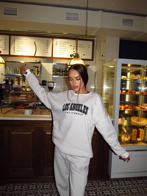 Женский теплый оверсайз костюм двойка с накатом трехнитка на флисе + турецкая РИБАНА Бежевый, 48/50 Одесса - изображение 3