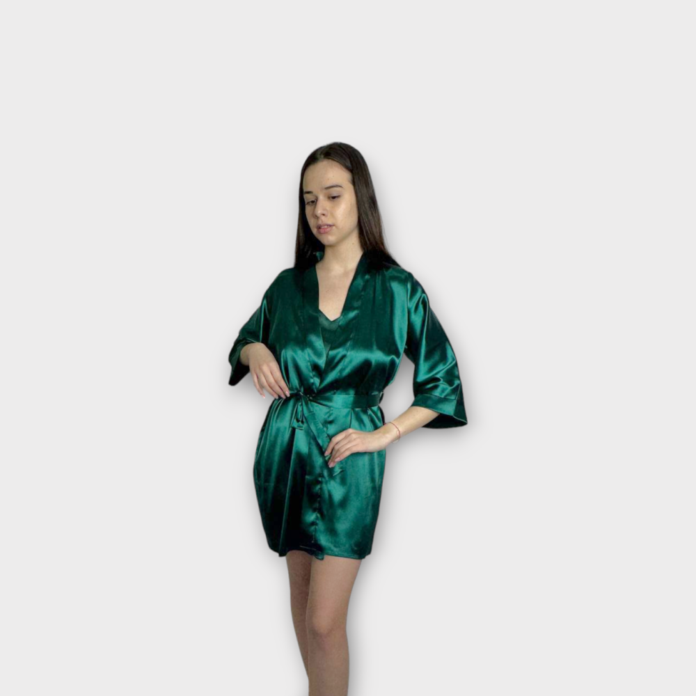 Халат женский атласный под пояс длина 90см Зеленый 3XL/4XL Харьков - изображение 3
