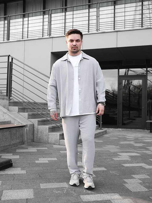 Мужской летний костюм Casual рубашка и штаны Оверсайз жатка весна лето SANE серый M Одесса - изображение 2