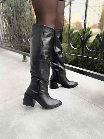 Чоботи жіночі TWO STEPS чорні натуральна шкіра зима каблук 7см висота 42см обхват 38-39см (4292 Коломыя
