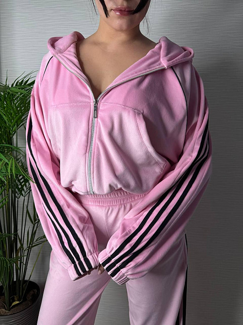 Жіночий стильний велюровий-плюшевий костюм двійка. Рожевий, 42/44 Одеса - фото 7