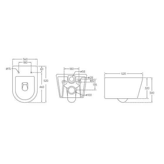 Унітаз підвісний Mixxus BEVEL-0302-R 520x360x365mm, система змиву RIMLESS   ( MI6709 ) 26796 Харків